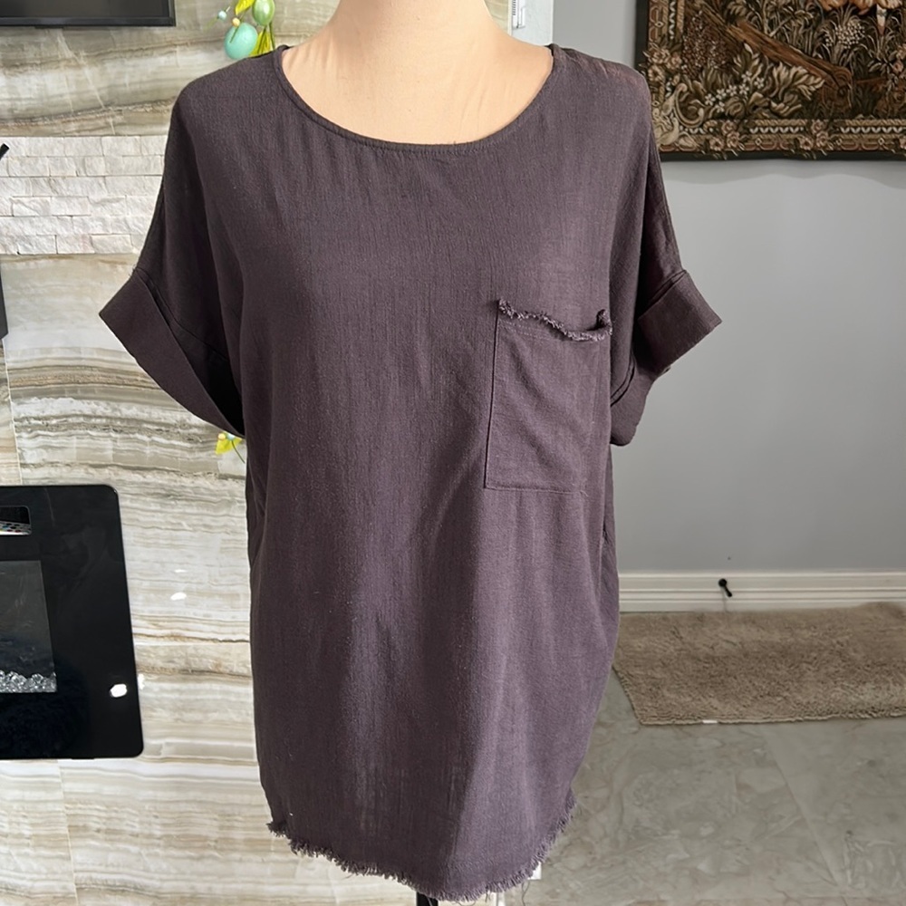 Umgee Boho Rayon Fringed Top Linen Blouse . Size M (245)